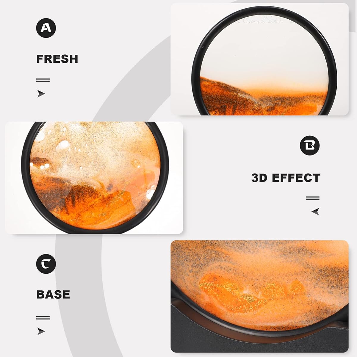 Mobile Sand Painting, Moving Sand Art Picture 7" Round 3D Deep Ocean Sandscape Motion Display Flowing Sand Frame Desktop Sand Art Home Decoration Office Flowing Sand Painting