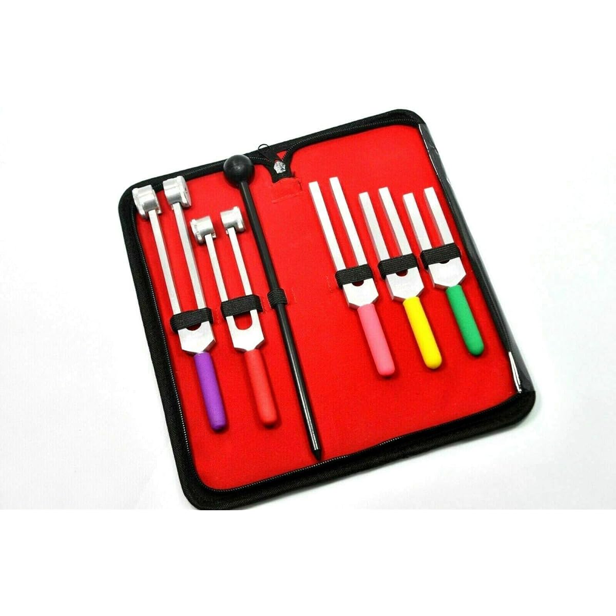 CYNAMED Tuning Fork Set - Tuning Fork Weight Aluminum Clinical Grade Neuro/Sensory Silicone Hammer Non-Slip Better Grip Color Coded Handle