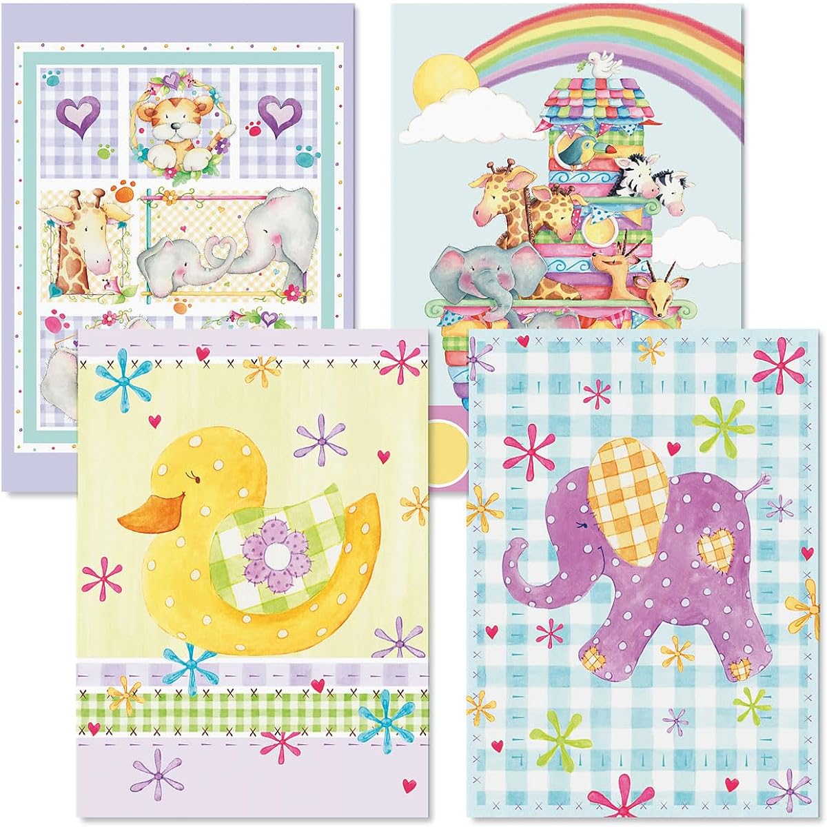 Pastel New Baby Greeting Cards - 8 Pack (4 Designs) with Sentiments Inside, White Envelopes, Large 15.4 x 19.4 cm, Present