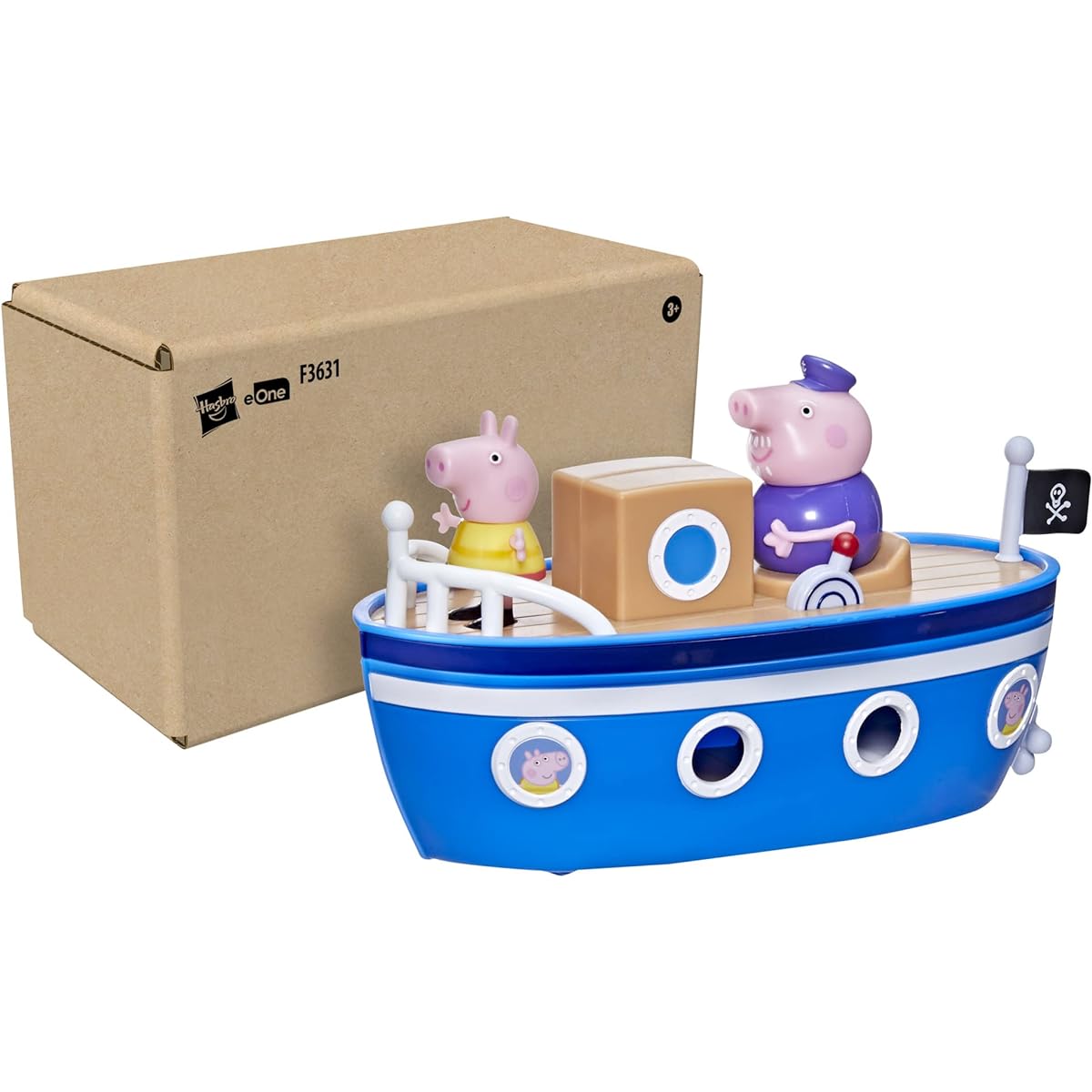 Peppa Pig Peppa's Adventures Grandpa Pig's Cabin Boat Vehicle Preschool Toy 1 Figure Removable Deck Rolling Wheels Ages 3+
