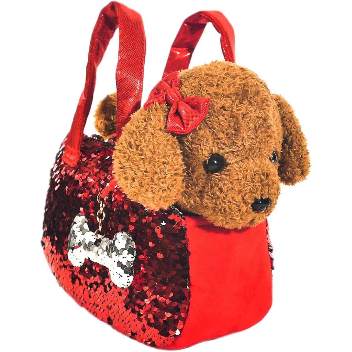 Little Jupiter Stuffed Animal Dog Pet Carrier Set with Purse, Reversible Sequins & Charms - Labradoodle Stuffed Animal Puppy for Girls - Steamy - Toys for 3-4-5-6-7 Year Old Kids - Valentine Stuffed Animal