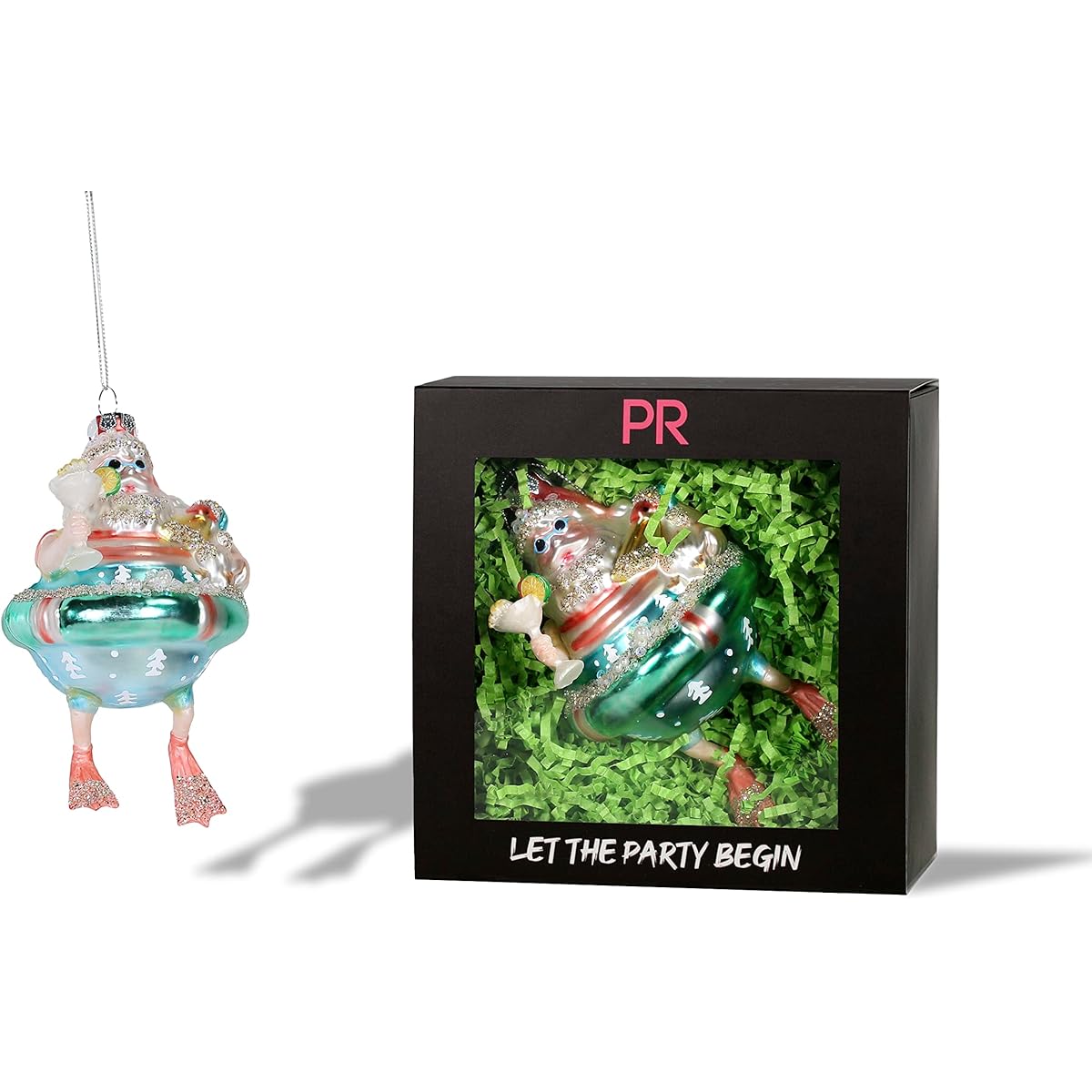Party Rock | Lazy River Santa Glass Ornament | Santa Collection