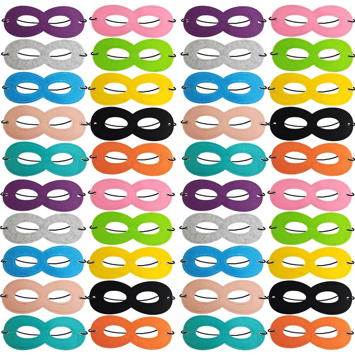 TIHOOD Superhero Masks Felt Masks Eye Masks Half Masks Party Masks Kids Masks with Elastic Ribbons for Parties Masquerades Halloween Multicolor 50 Pieces