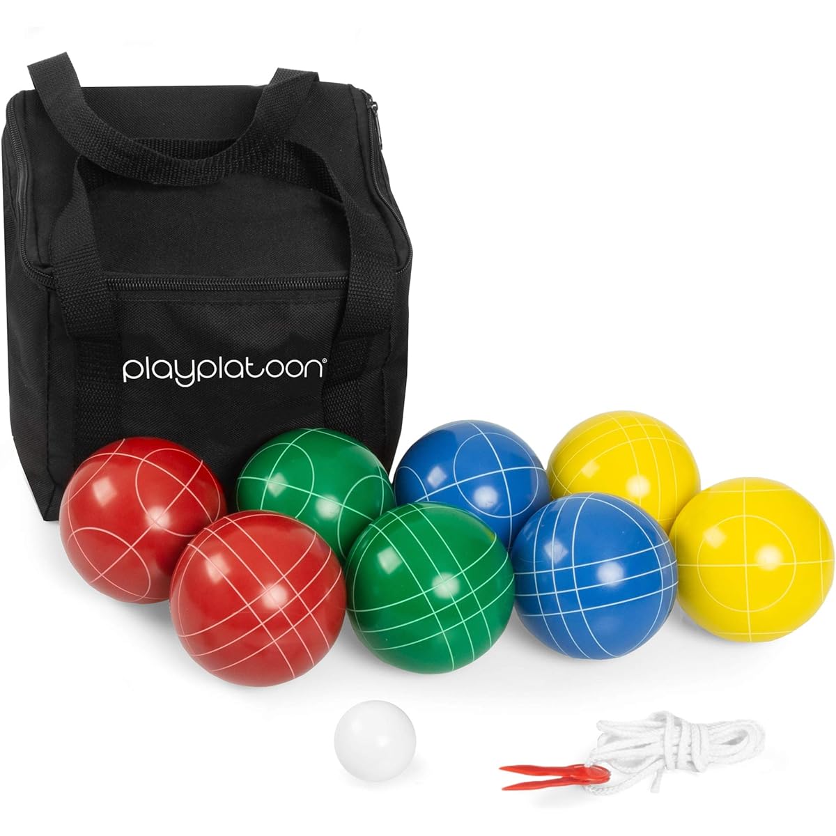 Bocce Ball Set - 8 Bocce Balls, Pallino Carry Bag, Measuring Rope, 2-8 Players Lawn Game, 84/90/100mm Balls