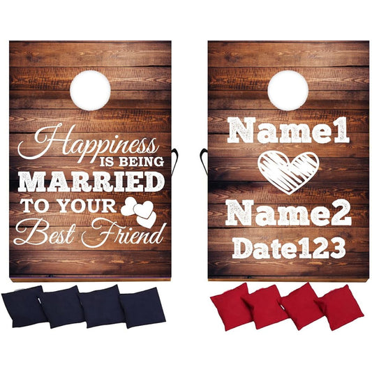 VictoryStore Custom Wedding Bag Toss Game – Custom Wedding Cornhole – Happiness is Being Married to Your Best Friend