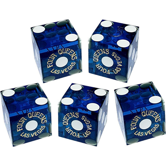 Authentic Las Vegas Casino Table Play 19mm Craps Dice Set of 5 Serial Numbered (4 Queens (Blue Polished))