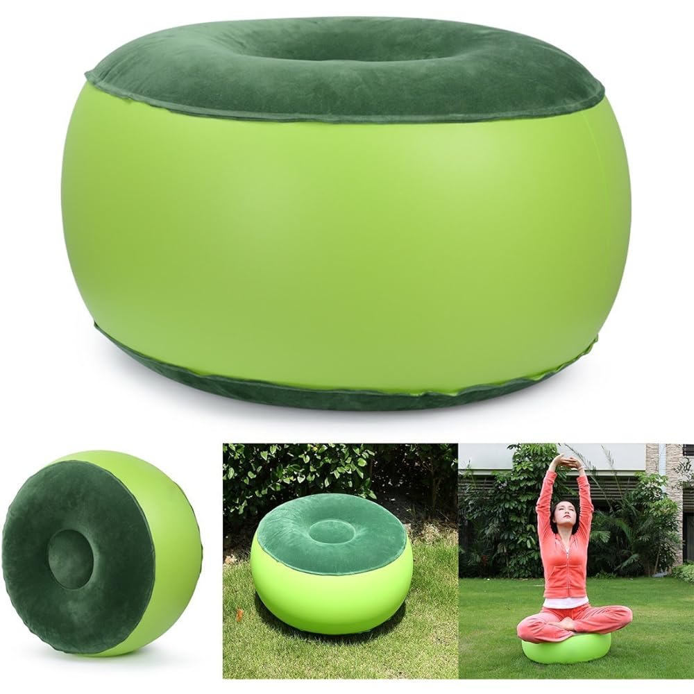 DonkeyEmma Air Chair Durable Balance Portable Outdoor Camping Chair Inflatable Stool Footrest Cushion Home Office Yoga (Green)