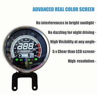 BLUERICE Real Color Digital Motorcycle Speedometer LED Universal Speedometer Odometer Motorcycle Gauge Water Temperature Gauge 299 KphMph with Bracket for Carburetor Motorcycle