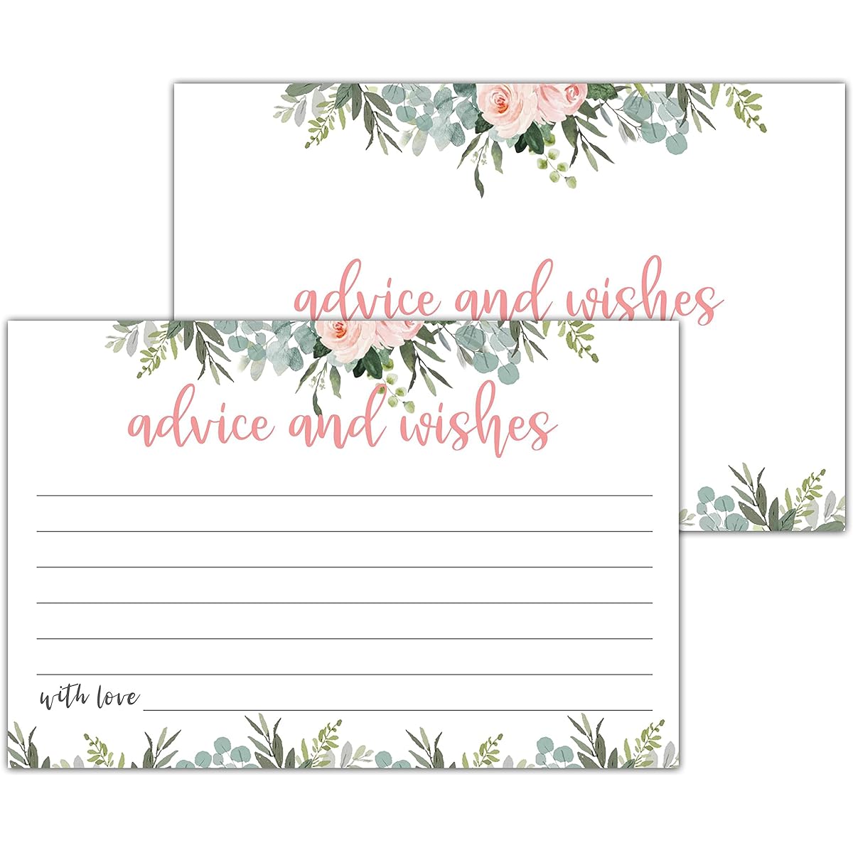 Greenery Floral Advice and Wishes Cards Blank Wishes for Wedding Bridal Mr. Mrs. Retirement Baby Shower Graduation Party Rehearsal Dinner Words of Wisdom Cards 25pcs (bb002-JYK 002)