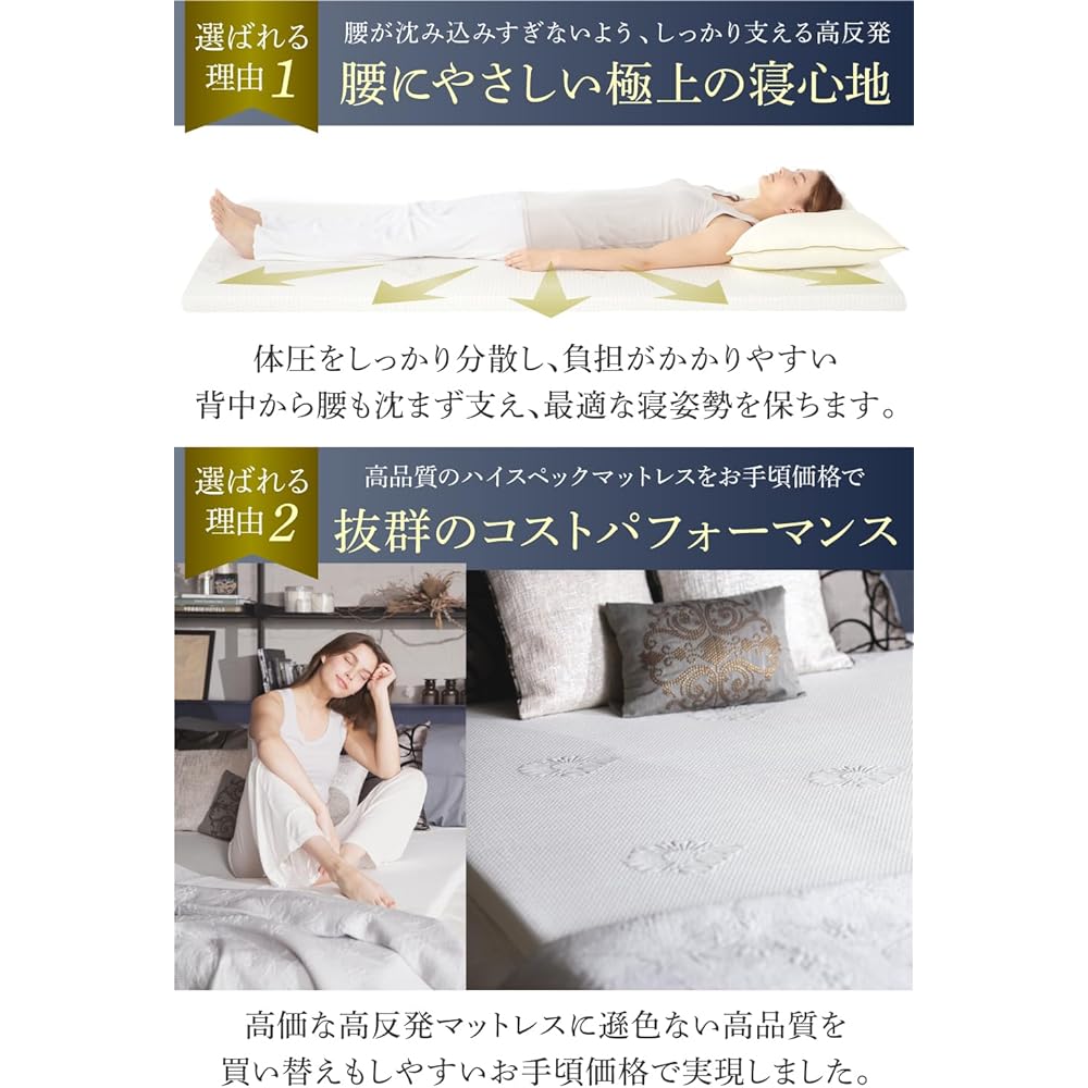 GOKUMIN Mattress High Resilience Bed Mat Futon 34D [Premium Unique Technology/5cm Thick Antibacterial and Deodorizing Mattress] (White, Single (97 x 195 x 5cm))