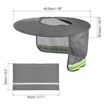 PATIKIL Hard Hat Sunshade 2 Pieces Sun Neck Protection Mesh Full Brim and Neck Gaiter Scarf High Visibility Reflective Hard Hat Accessories Gray