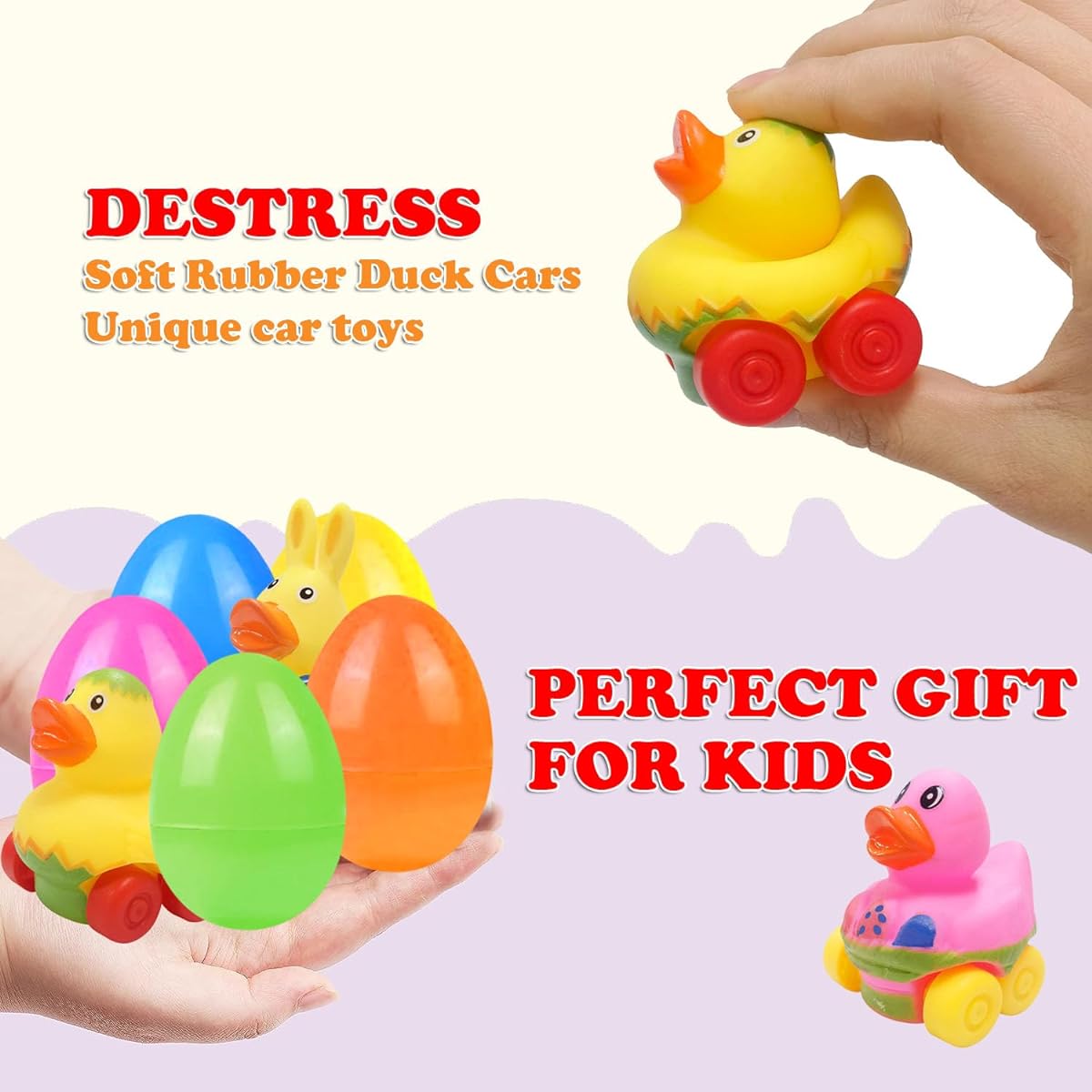 Holydeck 24pcs Easter Eggs Rubber Duck Car Toys Soft Vehicles for Babies Kids Girls Boys Easter Basket Stuffers Party Favors Gifts