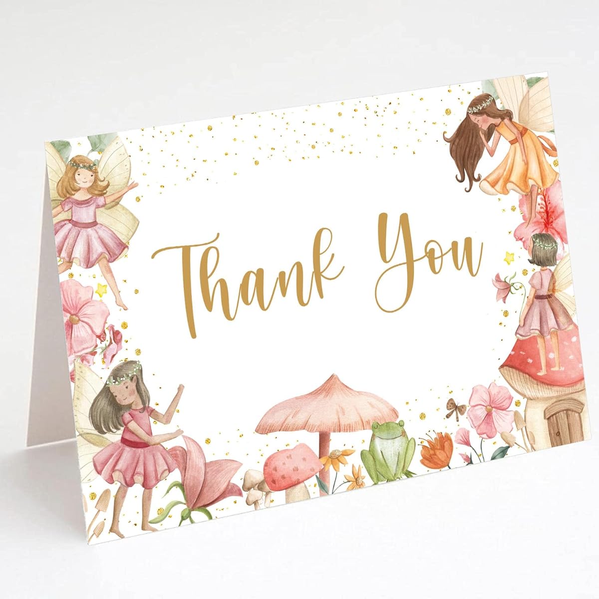 Fairy Thank You Cards, 50 4x6 Inch Fairy Birthday Party Thank You Cards with Envelopes, Fairy Tale Theme Baby Shower Thank You Notes, Floral Fairy Princess Birthday Party Favors