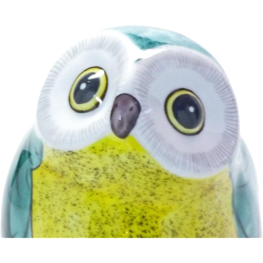 Kutani ware moon-gazing owl green color 4 dimensions endorsement