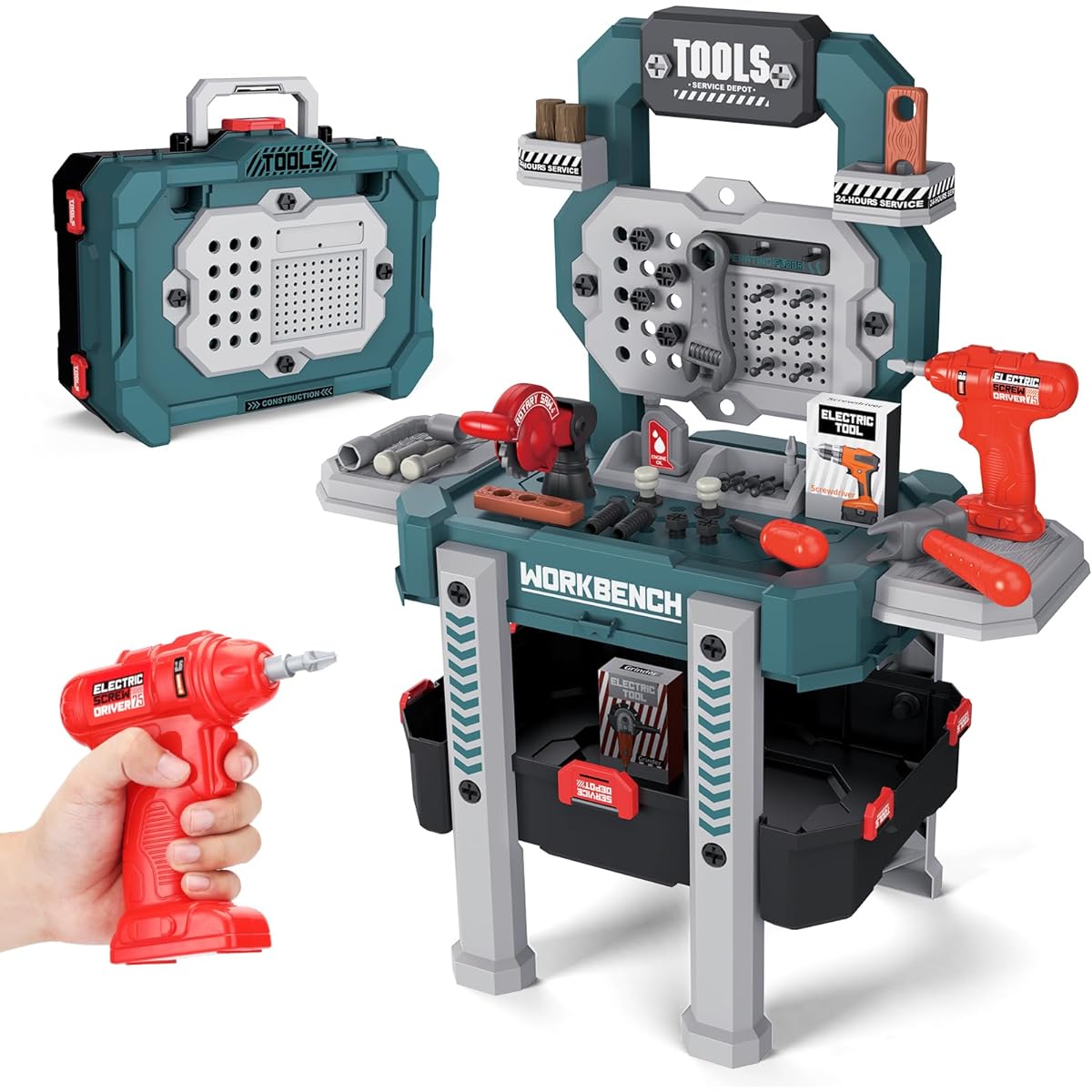Kids Tool Bench Toddler Workbench with Power Drill and 78 Realistic Toy Tools Toy Tool Bench Workshop Pretend Play Kids Tool Set Boys Green Large Size
