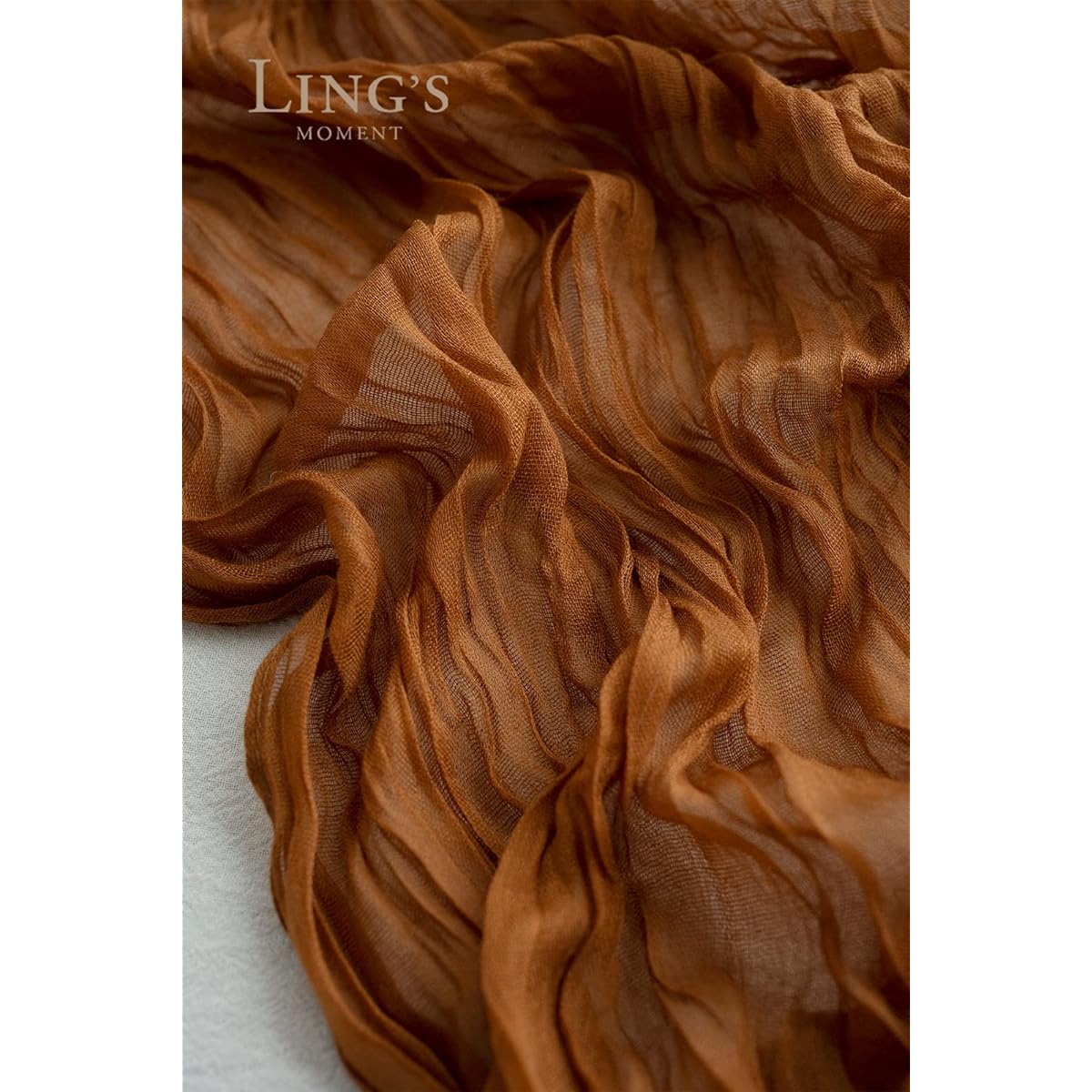 Ling's moment 10' x 35' Wide Brown Terracotta Gauze Semi-Sheer Table Runner Cheesecloth Tablecloth Wedding Party Bridal Shower Boho Table Decor