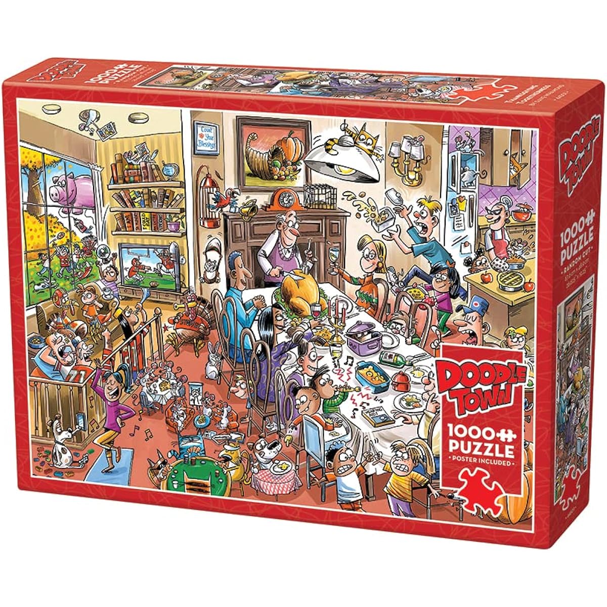 Cobble Hill 1000 Piece Puzzle DoodleTown: Thanksgiving Togetherness Sample Poster Included