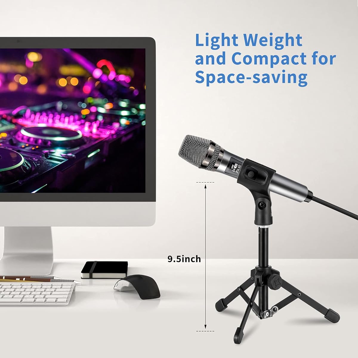 BILIONE Microphone Stand Desk Tripod Desktop Microphone Stand with Mic Clip 5/8" to 3/8" Metal Screw Adapter for Blue Yeti Snowball & Other Microphones