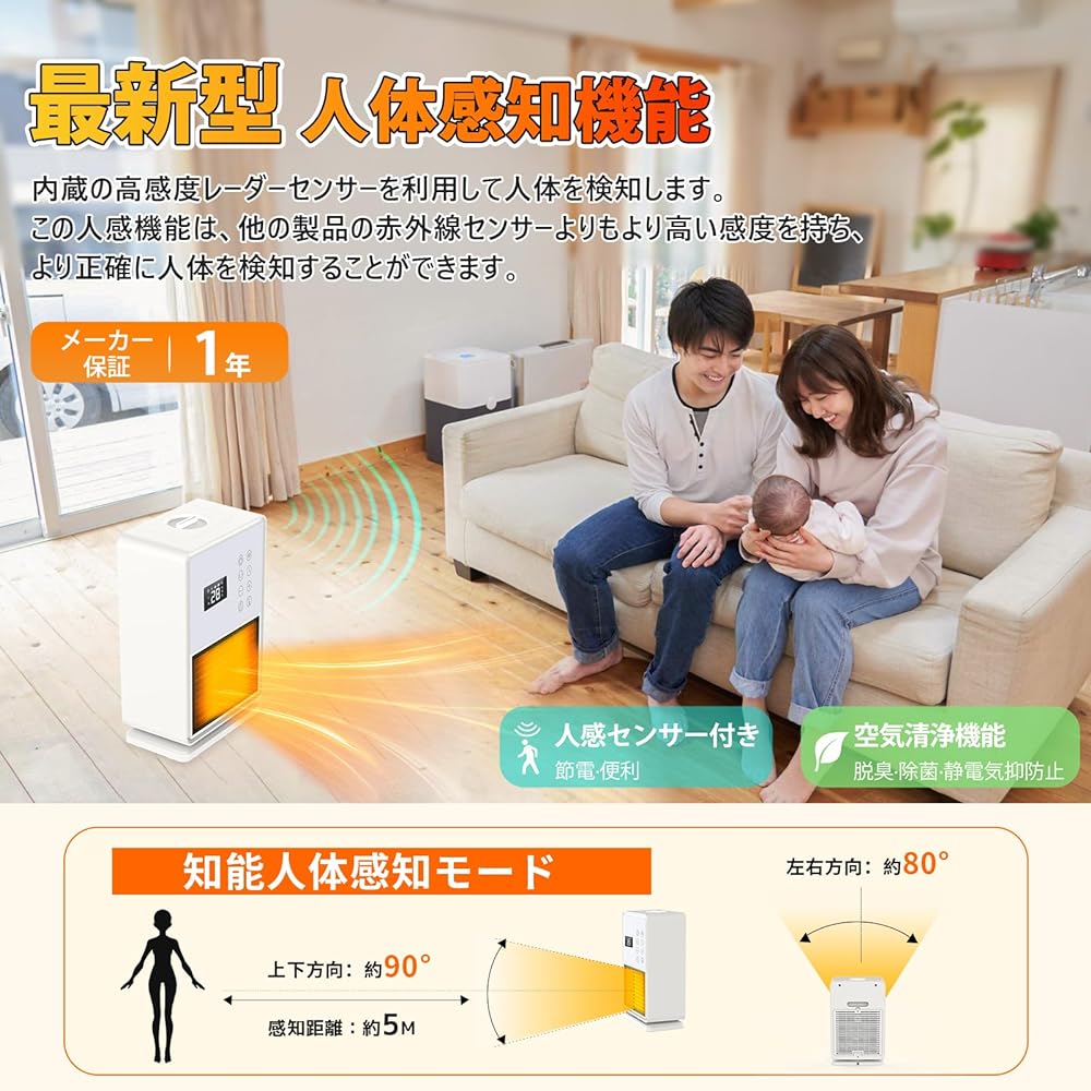 Betenet Ceramic Heater (2023 Winter Heater, Humidifier, Air Purifier) Equipped with Ultrasonic Humidifier, Motion Sensor, ECO Intelligent Constant Temperature, Energy Saving Countermeasure, LED Large