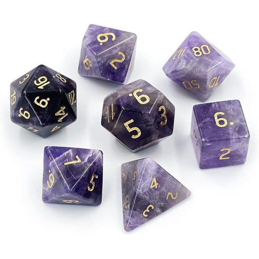 TAMYUN 7 Piece DND Dice Set Amethyst Natural Gem Dice D4 D6 D8 D10 D00 D12 D20 Dice Bag RPG Polyhedral Dungeons and Dragons Dice Toy