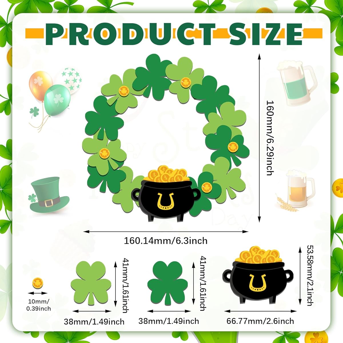 Solsew 24 Set St. Patrick's Day Crafts for Kids DIY Lucky Shamrock Wreath Craft Kit - Make Your Own Hanging Decorations, St. Patrick's Day Irish Classroom Home Activities Party Favors