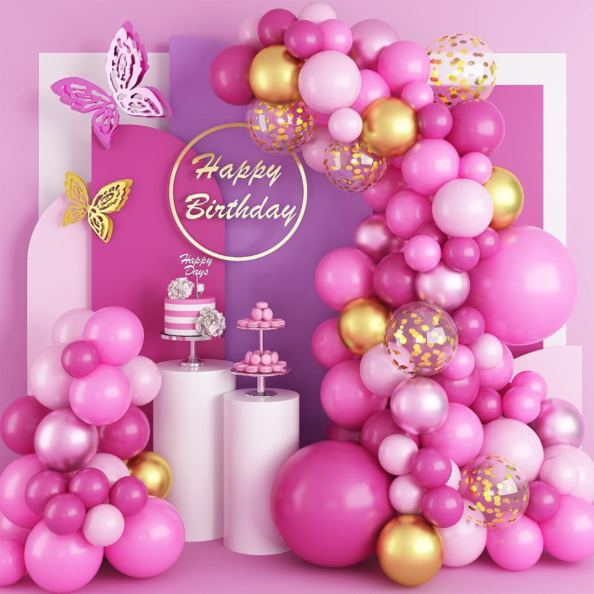 Pink Gold Balloon Garland Arch Kit 97 Pieces Pink and Hot Pink Metallic Gold Latex Balloons for Baby Shower Wedding Birthday Graduation Anniversary Bachelorette Party Background Decoration