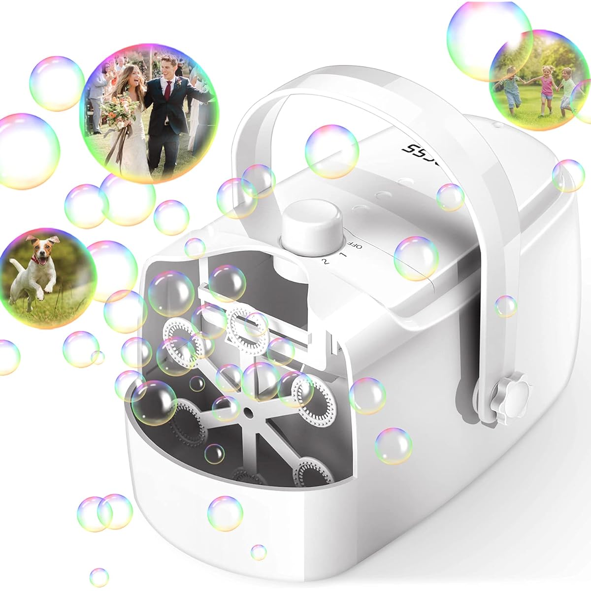 AQCSS Bubble Machine, Automatic Bubble Maker for Kids, Adjustable Speed High Power Bubble Blower Machine, Plug-in or Battery Bubble Toys, Gifts for Kids Party