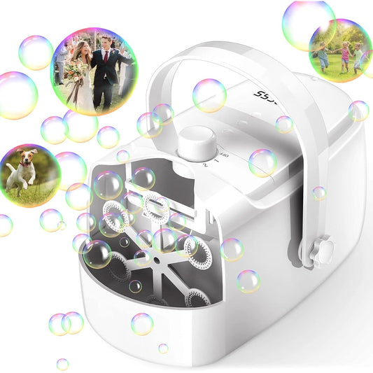 AQCSS Bubble Machine, Automatic Bubble Maker for Kids, Adjustable Speed High Power Bubble Blower Machine, Plug-in or Battery Bubble Toys, Gifts for Kids Party