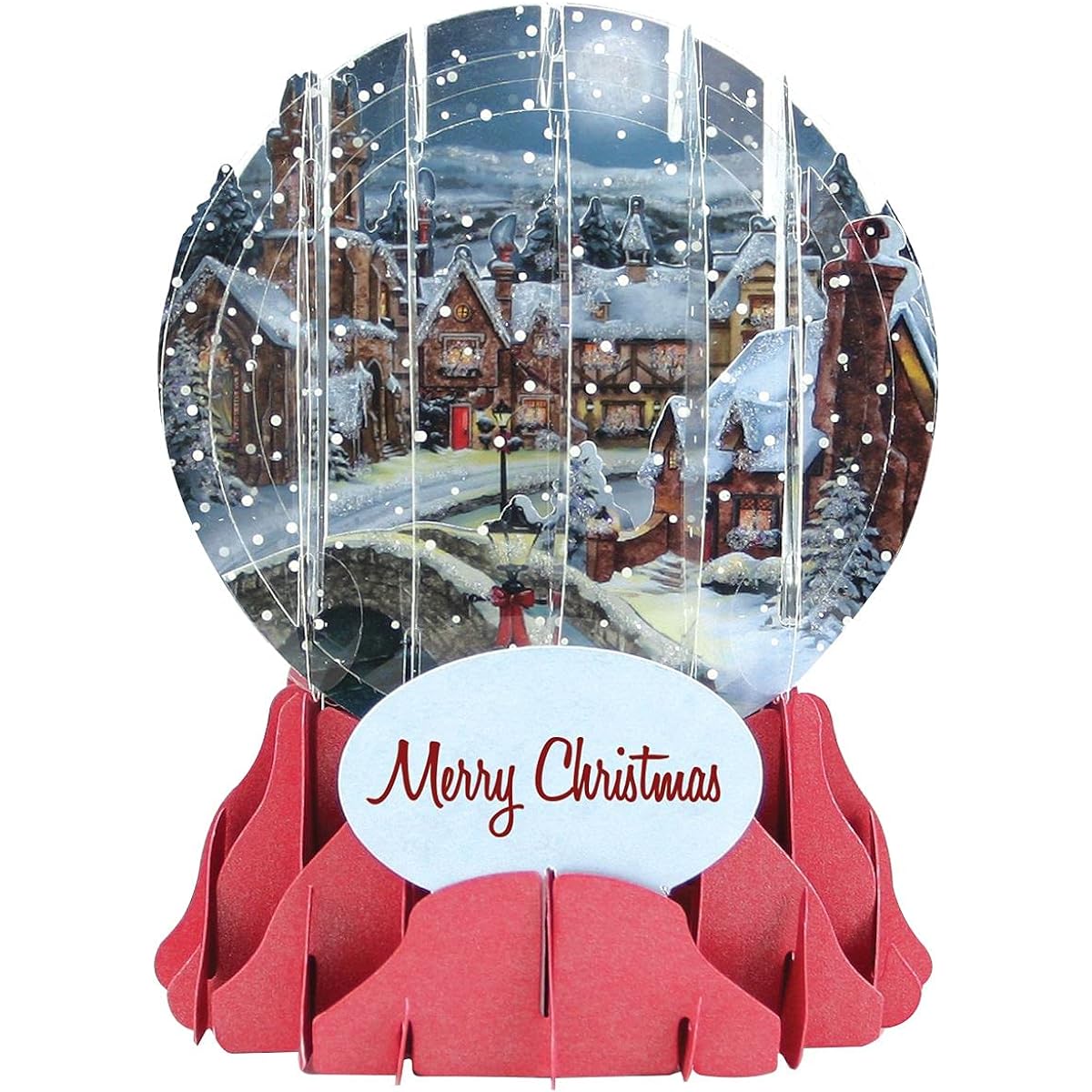 Up With Paper Pop Up Holiday Snow Globe Greeting Card - Midnight Village