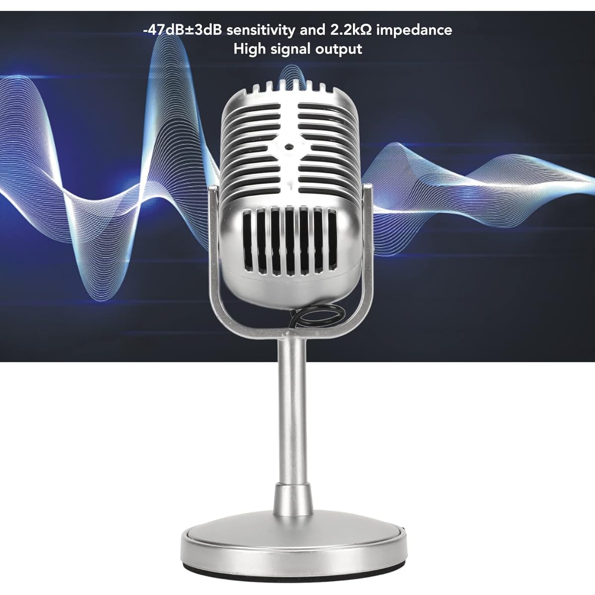 Classic Retro Dynamic Vocal Microphone Vintage Desktop Microphone Adjustable Angle Plug and Play Wired Retro Condenser Mic for Karaoke Stage