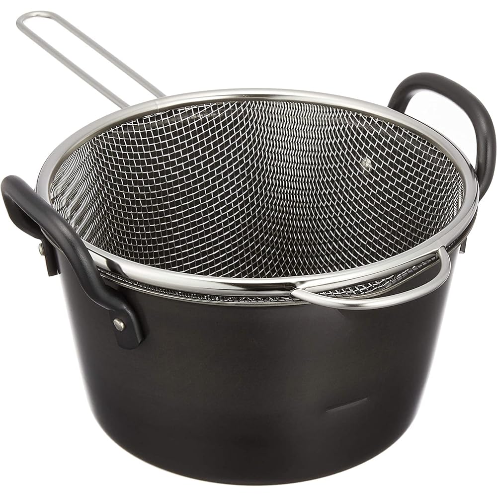 Nichi Nichi Utensils Deep frying pot with basket 18cm IH compatible Made in Japan Black