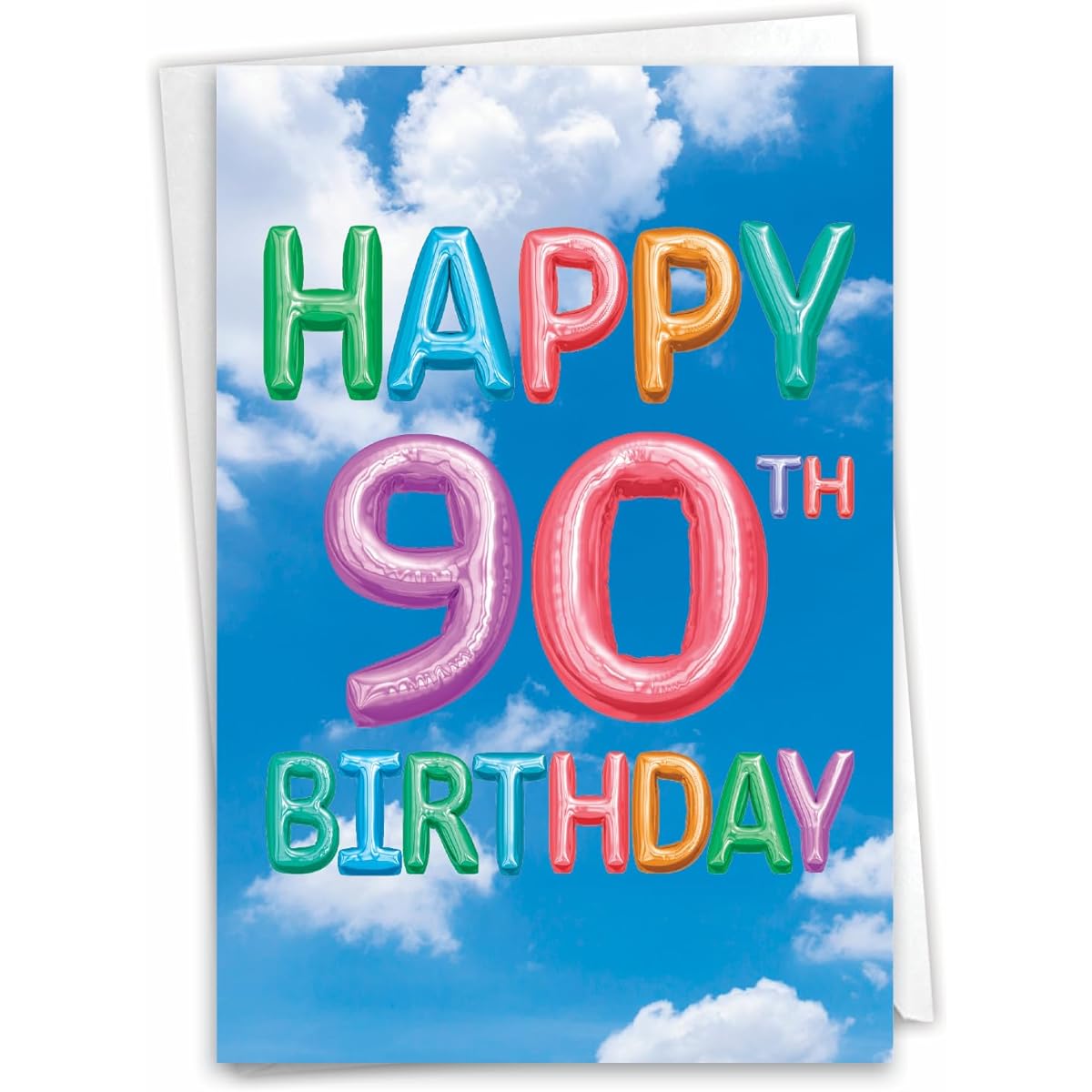 The Best Card Company - Fun 90th Birthday Card with Envelope - Colorful Balloons 90 Years Old - 90 Inflated Messages C5651GMBG