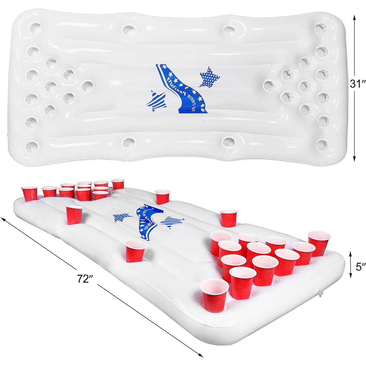 Triumpeek Inflatable Pool Game Table Float, 6ft Inflatable Floating Pool Game Raft Lounge, Fun Pool Party Game Table for Adults, Cups & Balls Not Included