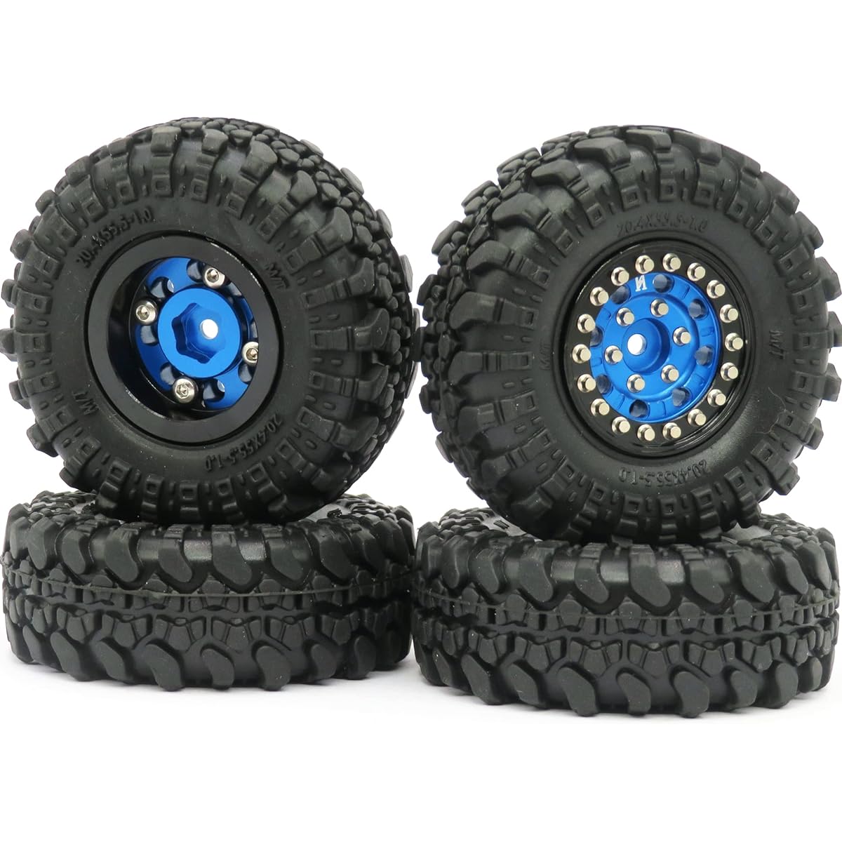 HOBBYSOUL 1/24 Wheels and Tires, 1.0 Tires Mounted on 1.0 Beadlock Wheels Blue Black Weight: 33g (1.0 Tires with Foam + 1.0 Wheels with Heavy Stainless Steel Beadlock Rings) (Pack of 4)