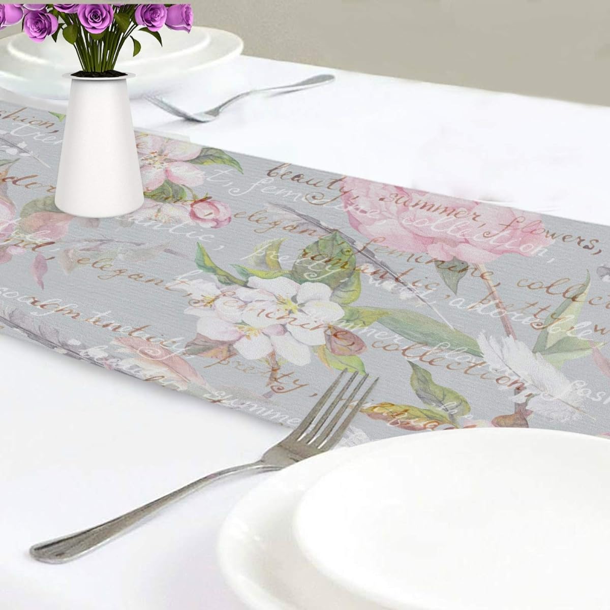 Exnundod Spring Peony Flower Table Runner 13 x 70 Pink Floral Summer Trendy Decorative Reusable Durable Washable for Dining/Home/Kitchen/Party/Wedding/Holiday