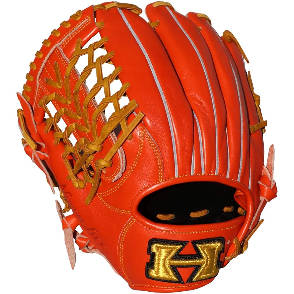 HI-GOLD Softball Glove Self-Gold Series For Third Baseman/All Positions OKG-6435 Left-handed Thrower RH Fire Orange X Tan D-4