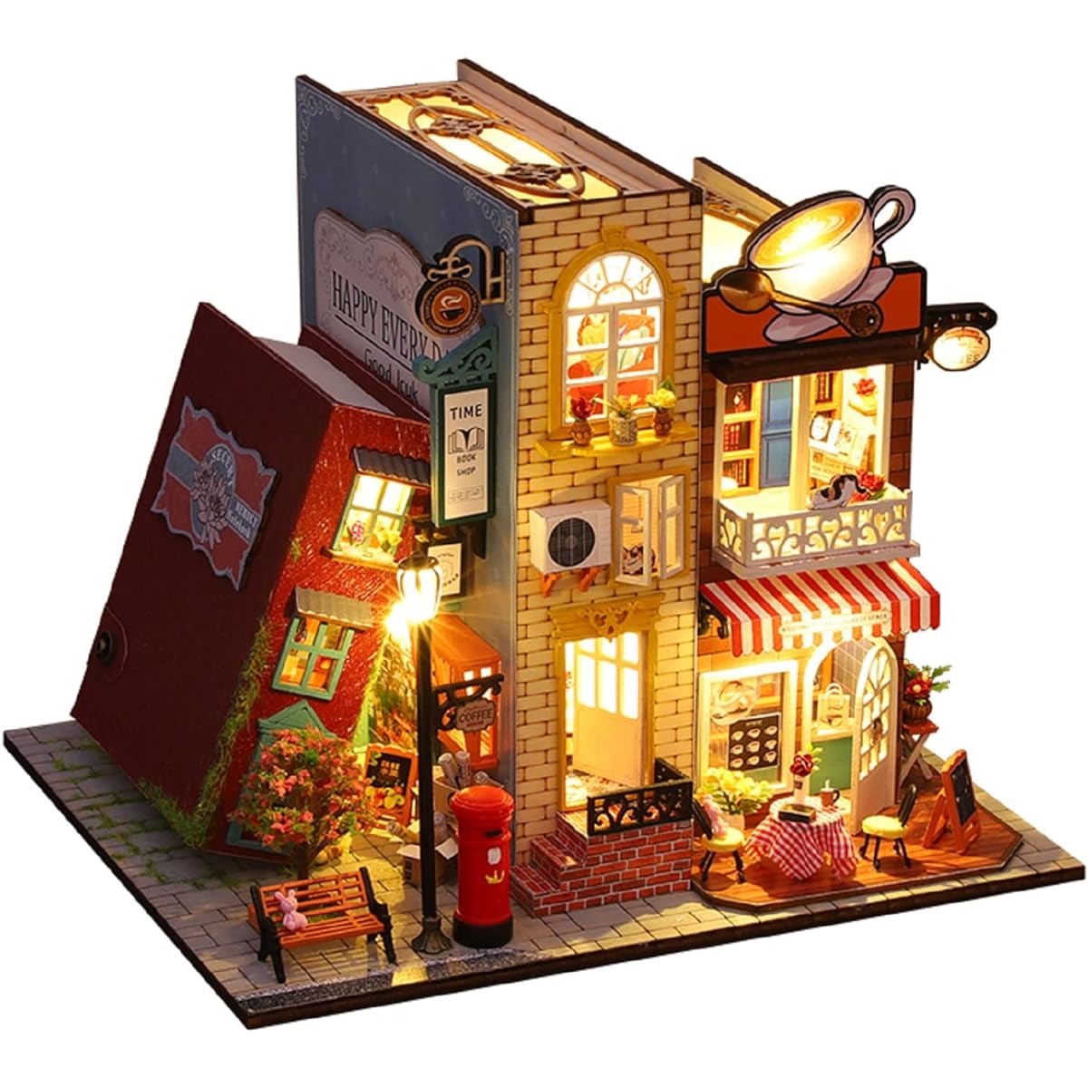 Kisoy Romantic Cute Dollhouse Miniature DIY House Kit Creative Room Perfect DIY Gift for Friends Lovers and Family (Inside and Outside the Book)
