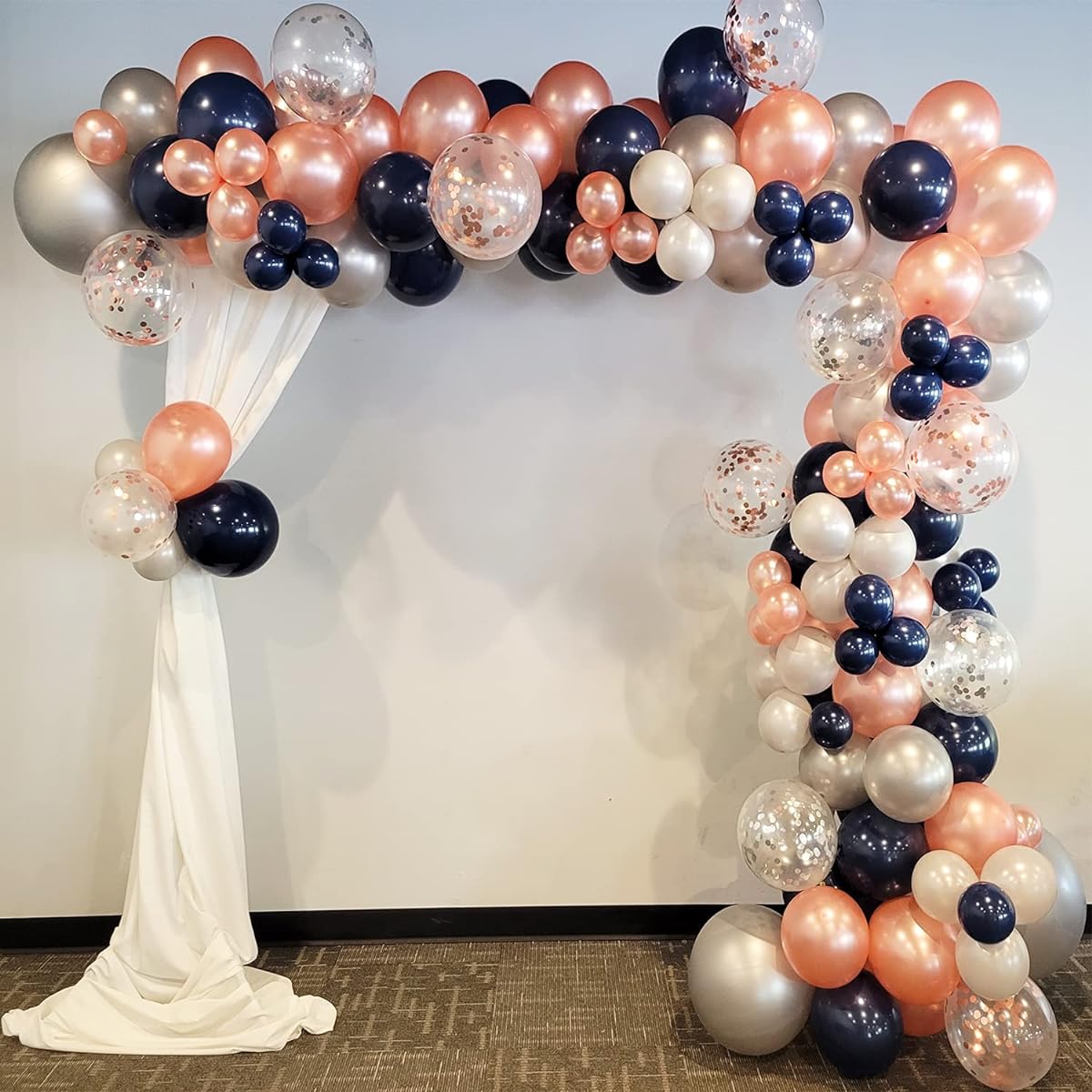 Saitec 16ft Premium White Navy Rose Gold Balloon Garland Arch Kit with 10pcs Confetti Tape Party Decorations for Christmas, Gender Reveal, Birthday, Graduation, Wedding, Baby Shower