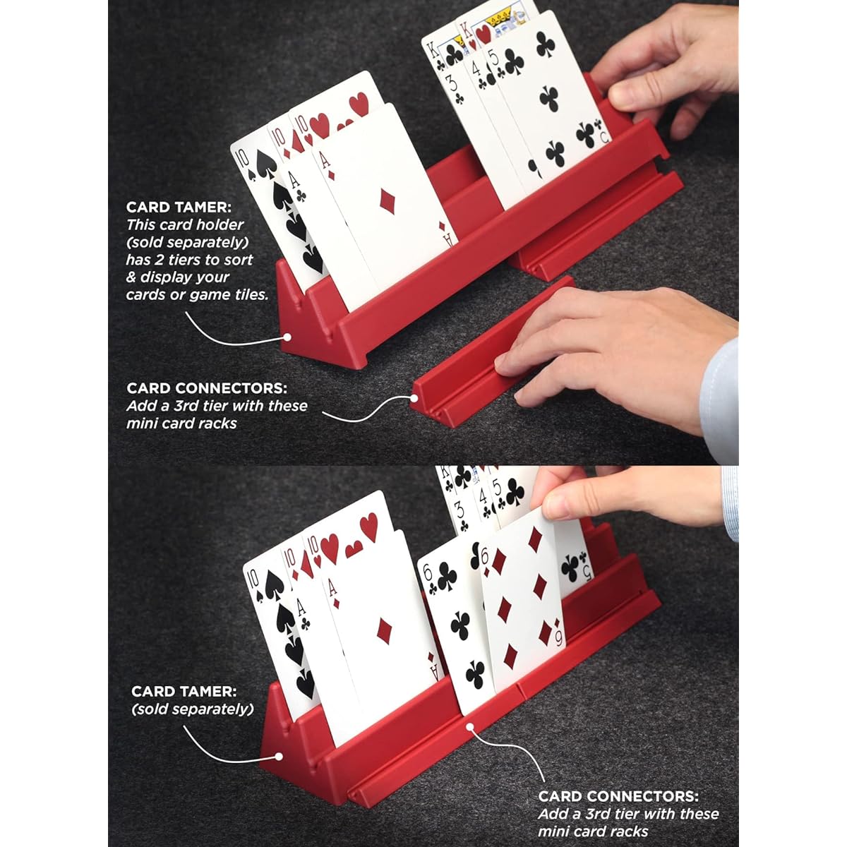 GameTamer Mini Holder for Scrabble and Domino Tiles Connects to a Larger Card Rack and Token Tray to Display Your Playing Cards (Card Connectors - Set of 4, Castle Gray)