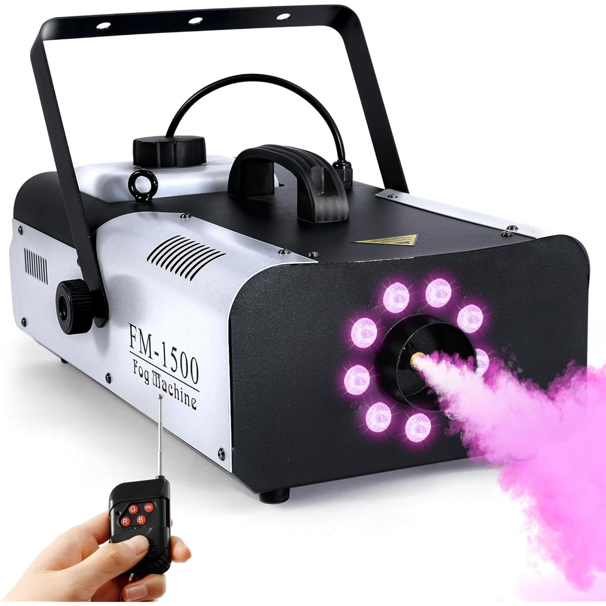 TCFUNDY Fog Machine with Light 1500W Smoke Machine 9 RGB LED Lights for DJ Halloween Wedding Party Stage with Remote Control