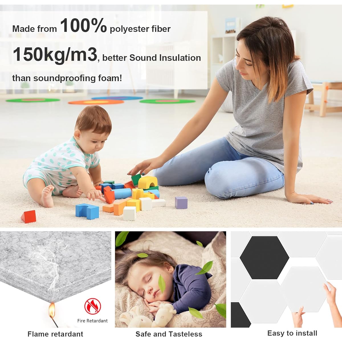 terial, soundproofing material, sound insulation material, professional hexagon, moisture-proof wall, combination of flame-retardant moisture-proof sound absorbing, 35X30X0.9cm, hard sound absorbing felt board, sound absorbing treatment, 12P (camel pack)