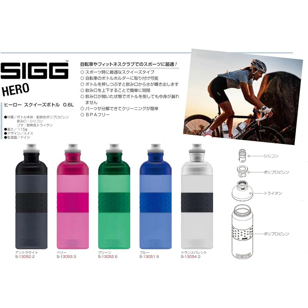 SIGG Sports Outdoor Water Bottle Lightweight Heat Resistant Polypropylene Hero Squeeze Bottle 0.6L