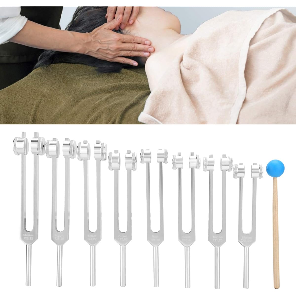 Tuning Forks, Set of 8, Aluminum Healing Tuning Forks Starter Kit for Relax Mind Body Sound Therapy (126.22 Hz 136.1 Hz 141.27 Hz 172.06 Hz 194.18 Hz 210.42 Hz 221.23 Hz 272.20 Hz)
