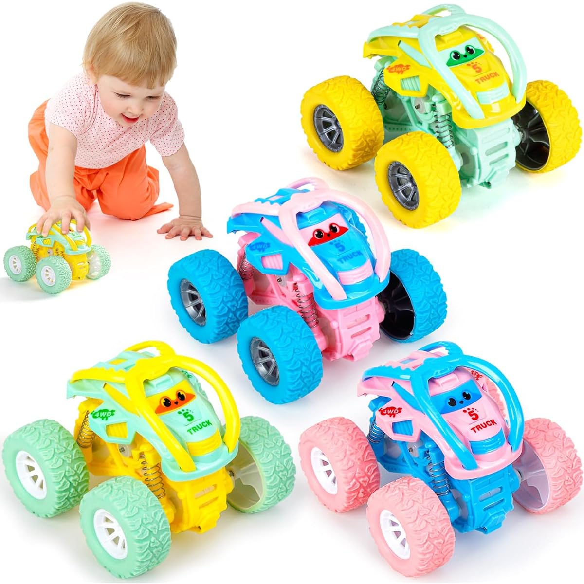 LODBY Pull Back Toy Cars for Toddlers 4 Pack Small Car Toys for 3 Year Old Girls Boys Gifts Boys Girls Toys Ages 3 4 5+ Push & Go Toy Cars