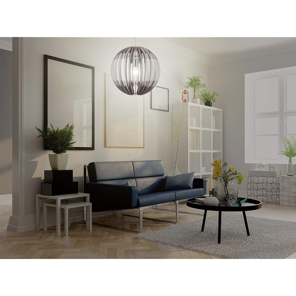 EGLO LED Pendant Light Stylish Scandinavian Wooden Modern OLMERO 50cm 204429J Ceiling Light Living Dining Cafe Silver/White Large