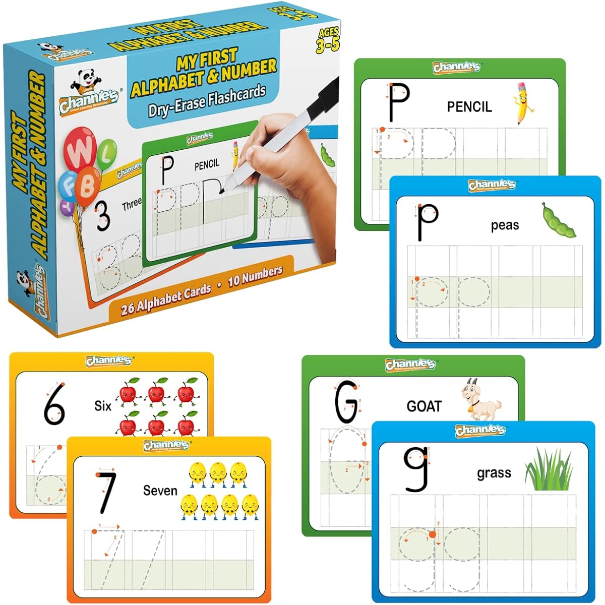 Channie's My First Alphabet & Number Dry Erase Handwriting Learning Penmanship Tracing ABC Flashcards | 26 Letter Flashcards 10 Numbers, PreKindergarten Toddlers, Ages 3-5