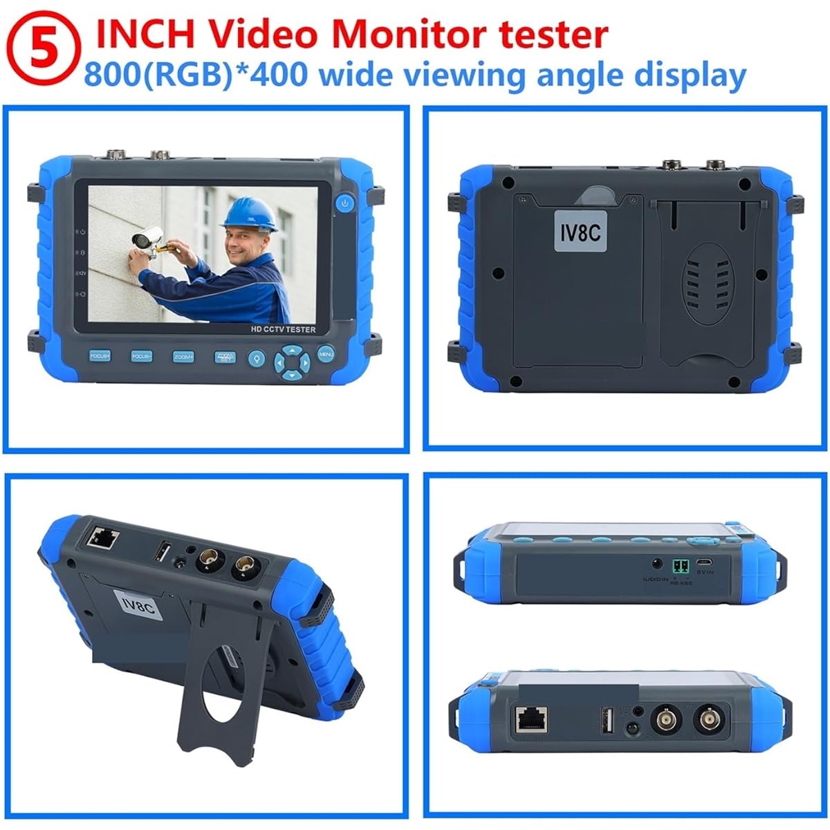 ster, Rechargeable Coaxial Camera Tester, Professional CCTV Tester, 8MP AHD TVI CVI CVBS Security Camera HD Coaxial Tester, PTZ Controller, UTP Cable Test, DC 12V Output, Field Work, Clear Image, Easy Setup, For Network Technicians (Color: IV8C, Size: A)