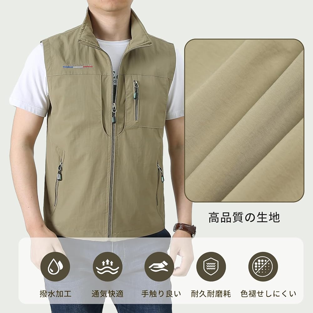 [Manatsulife] Men's Vest, Mesh Fishing Vest, For Work, Multi-pocket, Multi-functional, Water Repellent, Breathable, Photographer Vest, Fishing, Outdoor, Climbing, Stylish 1906