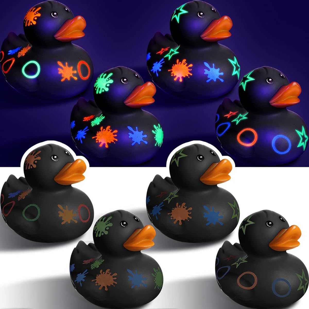Jerify 2" Black Rubber Duckies Glow in UV Light Blacklight Party Rubber Ducks UV Neon Cruise Rubber Duck Toys Fluorescent Birthday Party Supplies Decorations (24pcs)