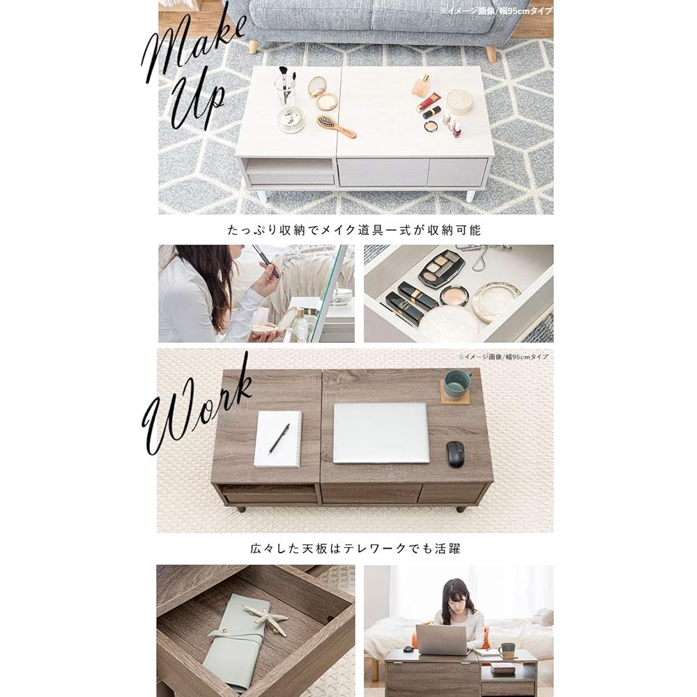 Hagiwara Dresser Table Dresser Low Type Dresser Table [Compact 2-in-1] Vanity Table, Mirror Stand, Desk, Storage, Width 75cm, White RD-1125WS